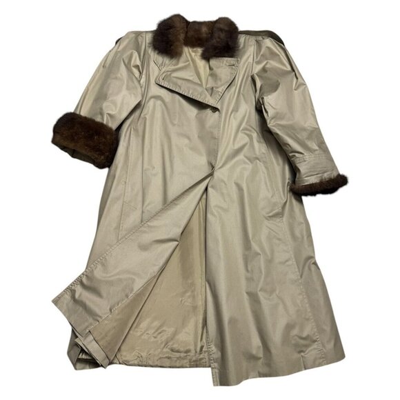 GENUINE FUR Vintage 80s Lady Western Retro Business Casual Trench Coat 2XL - Picture 1 of 7